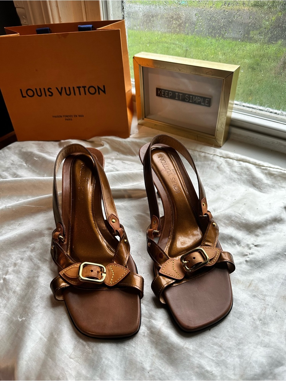 Louis Vuitton Brown Leather Buckle Slingback Sandals